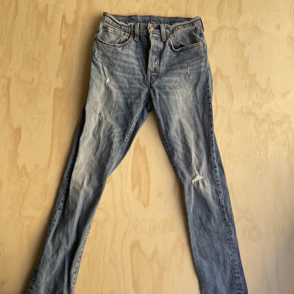 Levi's 501 S Jeans Womens 28x30 Light Blue High Rise Straight Distressed Denim‎